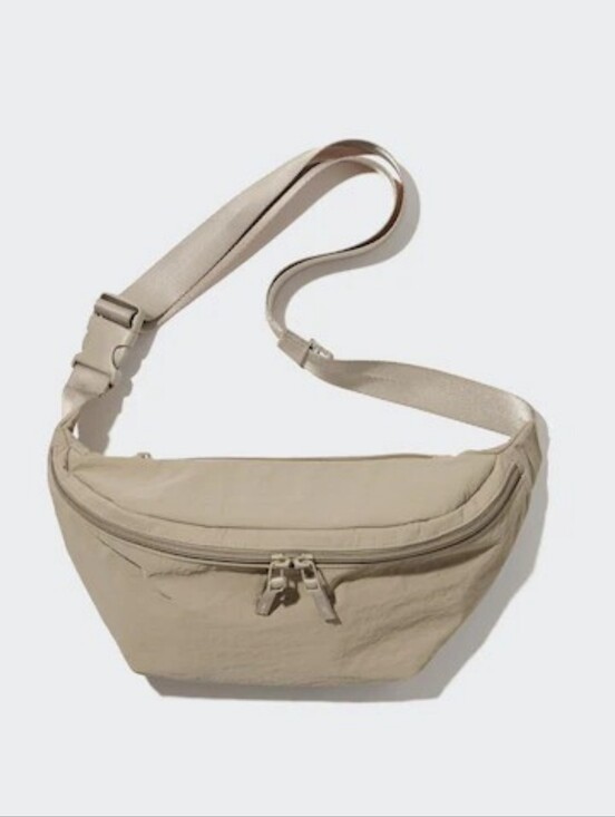 Uniqlo Handbags - Uniqlo Nylon Crossbody Bag Funny Pack Waist Shoulder Handbag Beige Khaki Pockets